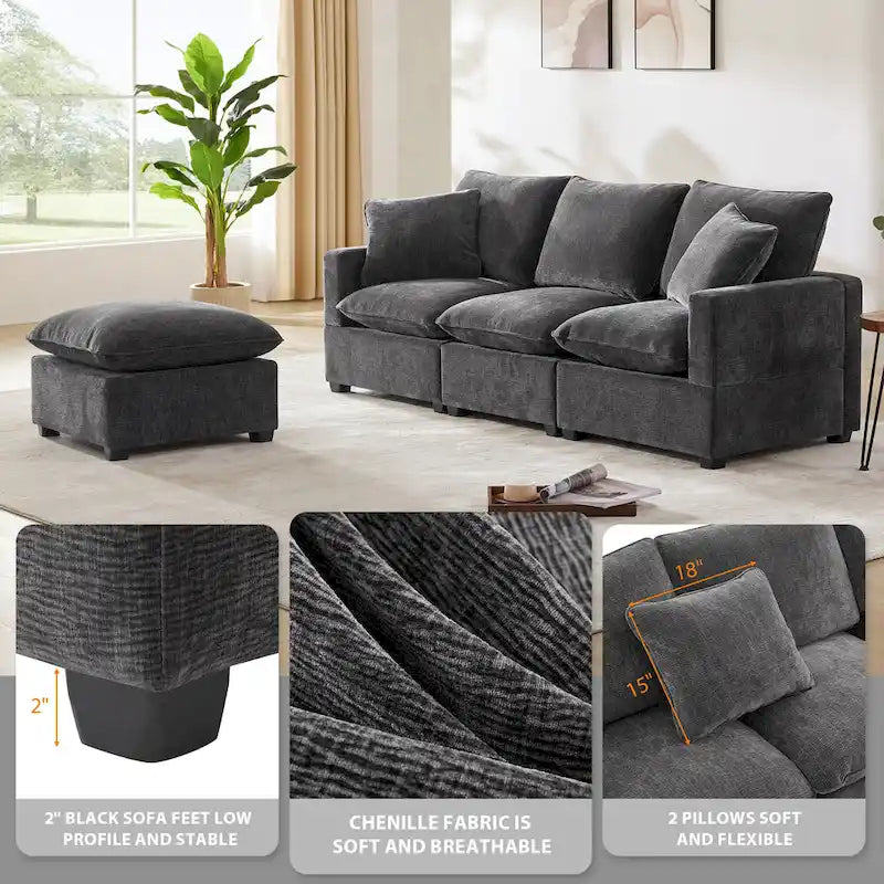 4-Seater L-Shaped Modular Chenille Sectional Sofa 6