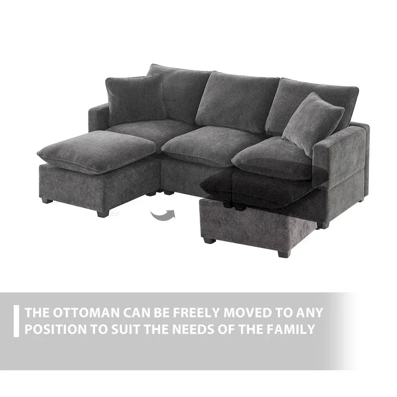 4-Seater L-Shaped Modular Chenille Sectional Sofa 8