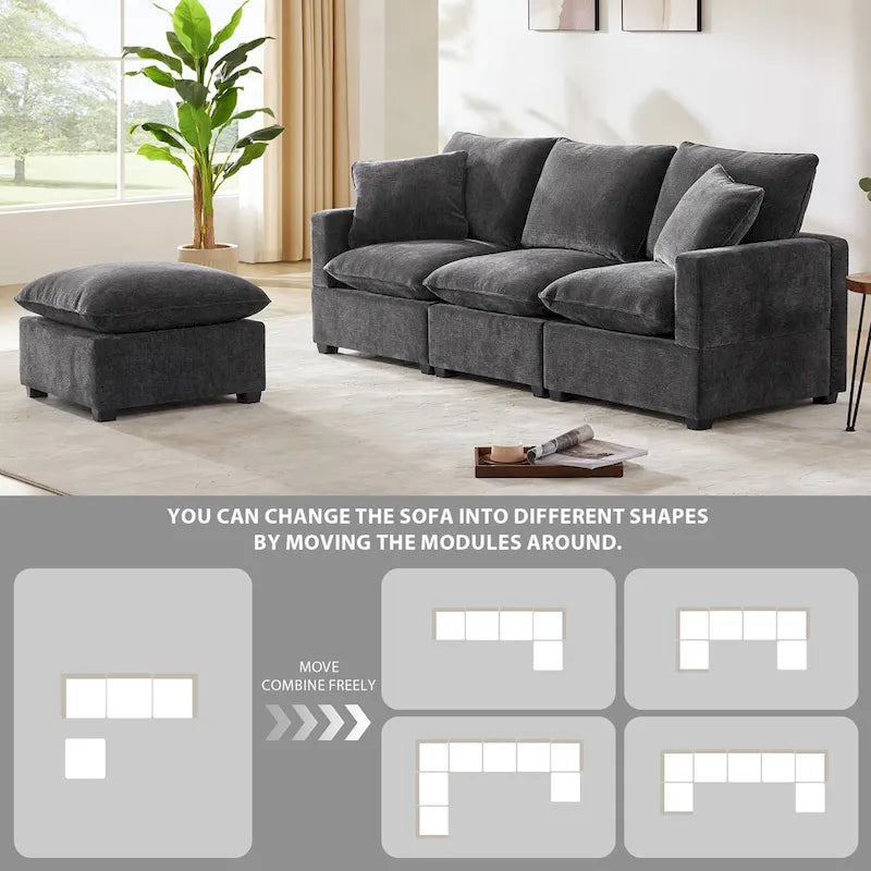 4-Seater L-Shaped Modular Chenille Sectional Sofa 9