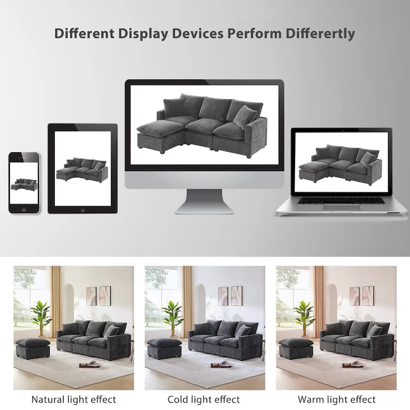4-Seater L-Shaped Modular Chenille Sectional Sofa 11