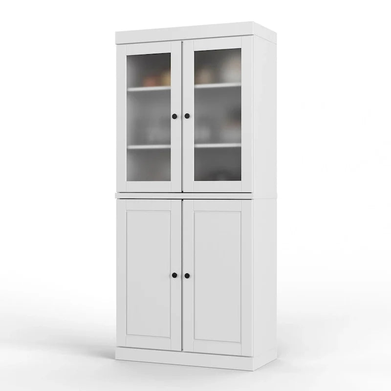 Solid Wood Kitchen Pantry Cabinet with Adjustable Shelves & Frosted Glass Doors 4