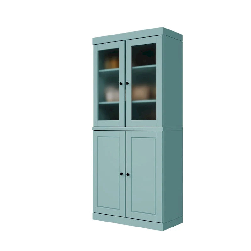 Palace Imports Solid Wood Pantry Cabinet with Frosted Glass and Solid Doors, Featuring 2 Drawers and Adjustable Shelves 9