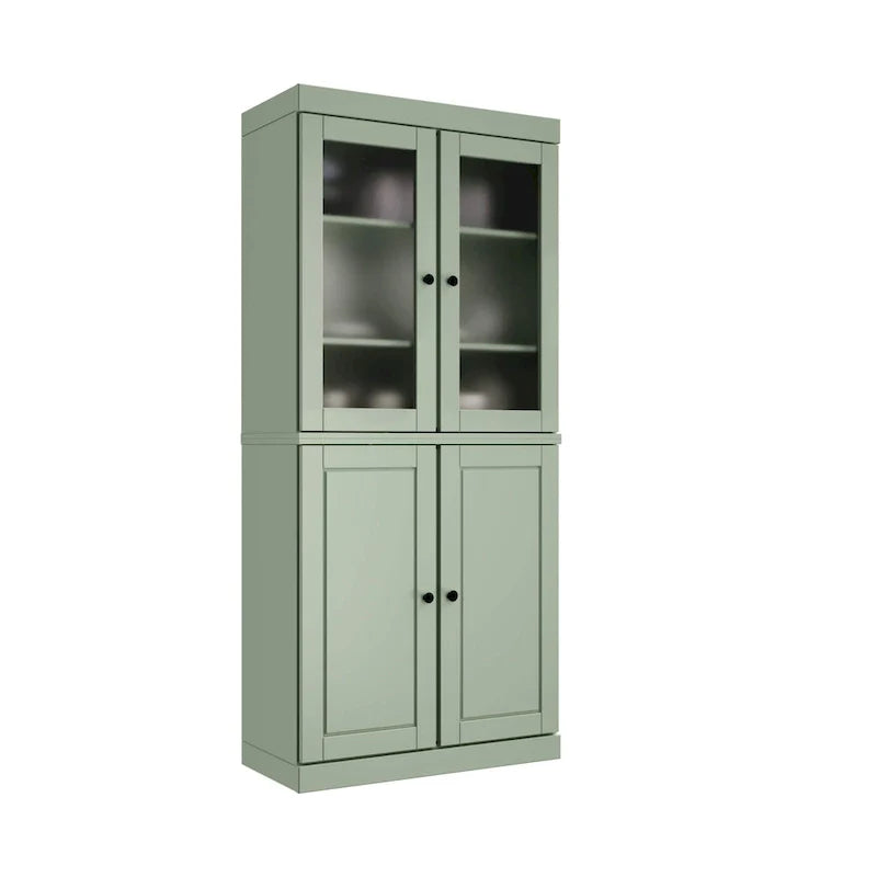 Palace Imports Solid Wood Pantry Cabinet with Frosted Glass and Solid Doors, Featuring 2 Drawers and Adjustable Shelves 13