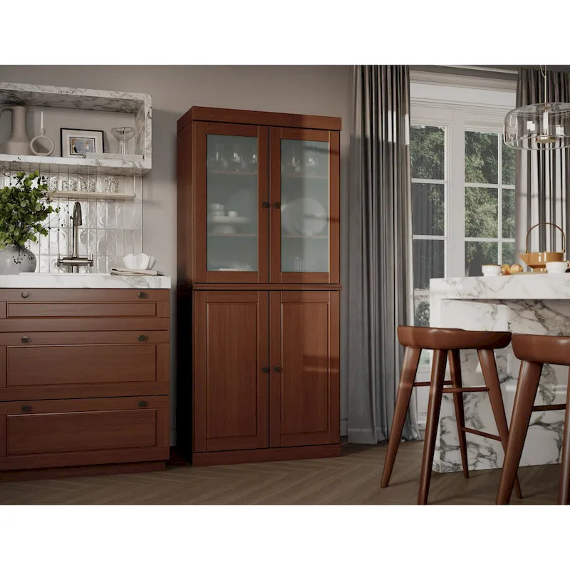 Palace Imports Solid Wood Pantry Cabinet with Frosted Glass and Solid Doors, Featuring 2 Drawers and Adjustable Shelves 15