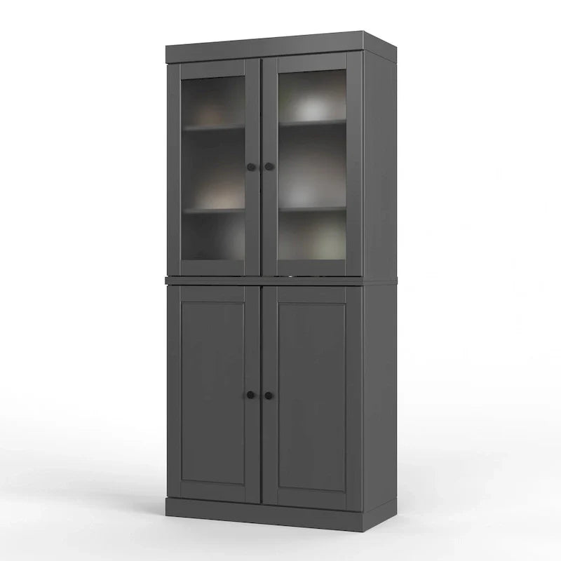 Palace Imports Solid Wood Pantry Cabinet with Frosted Glass and Solid Doors, Featuring 2 Drawers and Adjustable Shelves 18