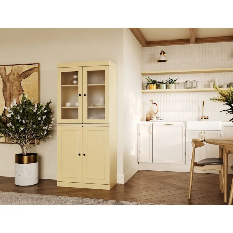 Palace Imports Solid Wood Pantry Cabinet with Frosted Glass and Solid Doors, Featuring 2 Drawers and Adjustable Shelves 22