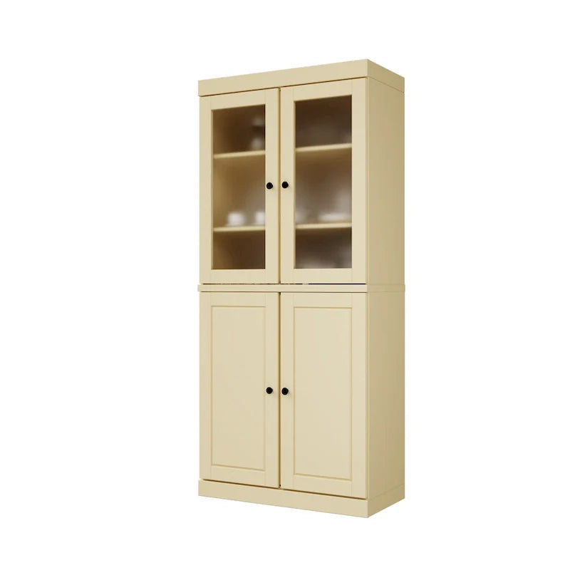 Solid Wood Kitchen Pantry Cabinet with Adjustable Shelves & Frosted Glass Doors 23