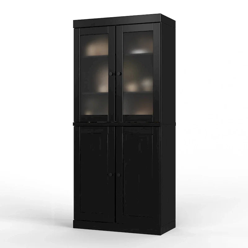 Palace Imports Solid Wood Pantry Cabinet with Frosted Glass and Solid Doors, Featuring 2 Drawers and Adjustable Shelves 26
