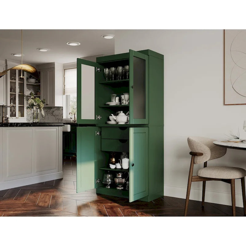 Palace Imports Solid Wood Pantry Cabinet with Frosted Glass and Solid Doors, Featuring 2 Drawers and Adjustable Shelves 29