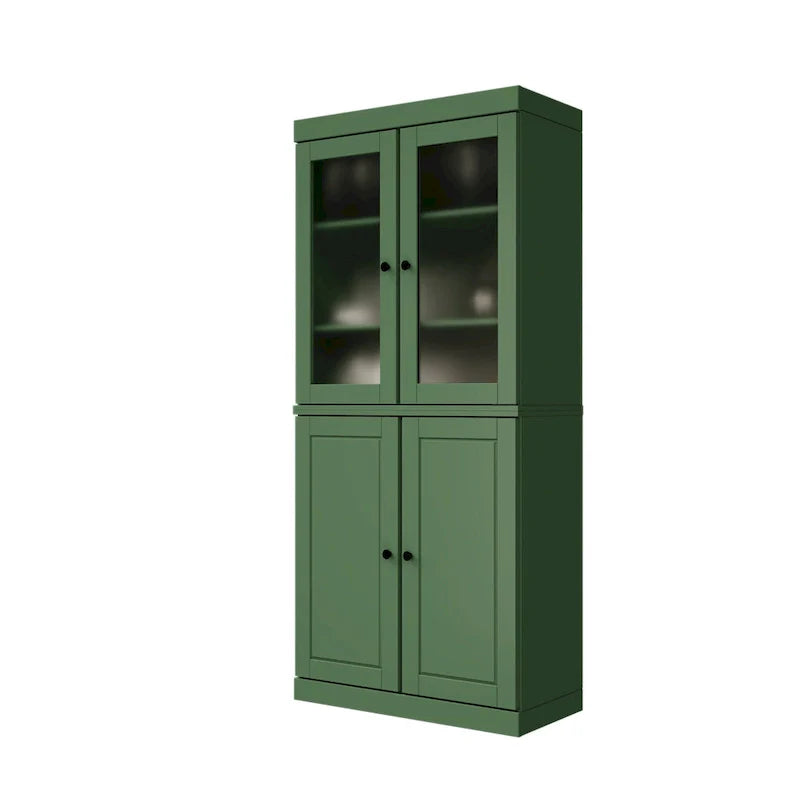 Solid Wood Kitchen Pantry Cabinet with Adjustable Shelves & Frosted Glass Doors 31
