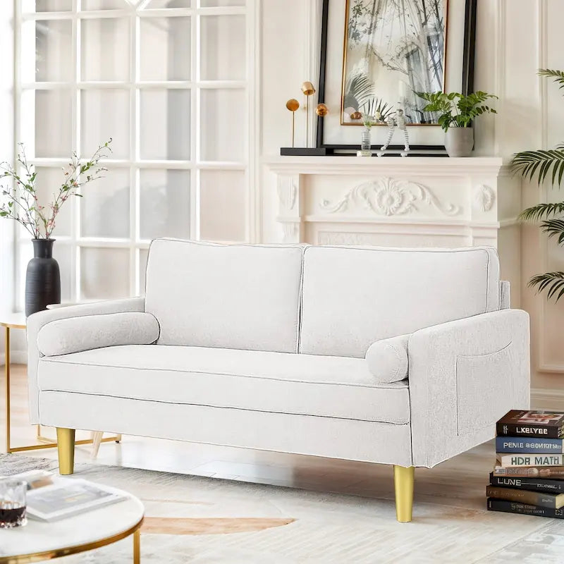 Elegant 65-Inch Orange Polyester 2-Seater Loveseat with Side Pockets and Round Cushions 22