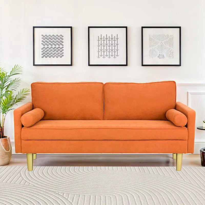Elegant 65-Inch Orange Polyester 2-Seater Loveseat with Side Pockets and Round Cushions 1