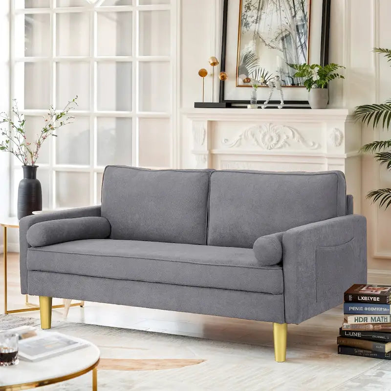 Elegant 65-Inch Orange Polyester 2-Seater Loveseat with Side Pockets and Round Cushions 8