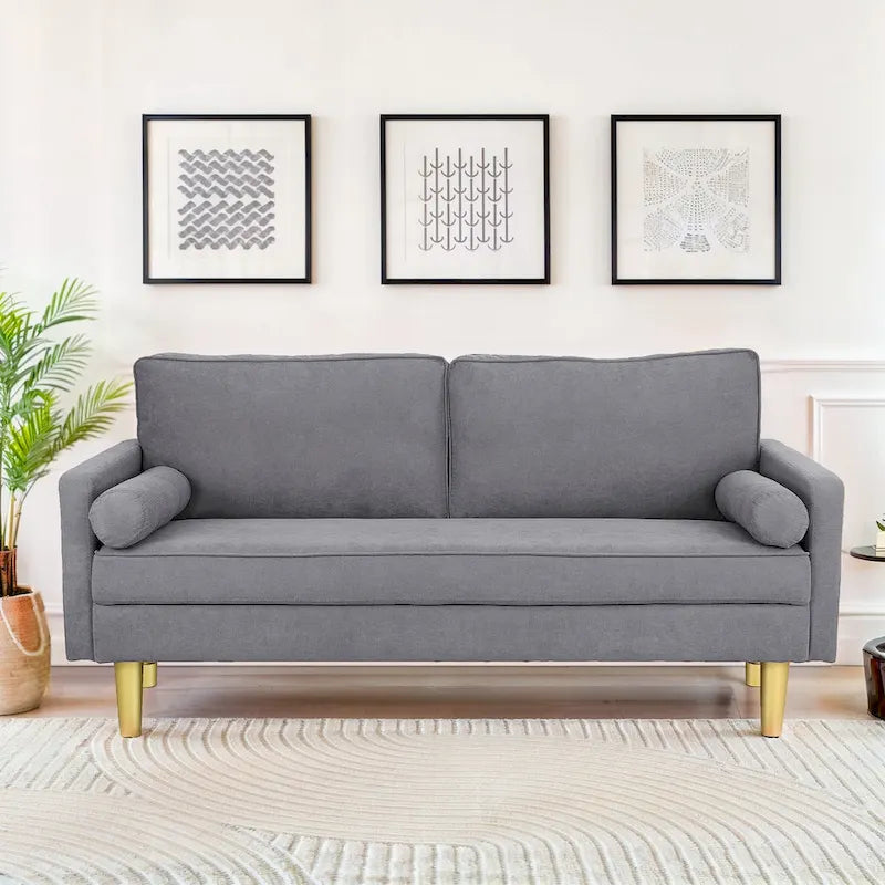 Elegant 65-Inch Orange Polyester 2-Seater Loveseat with Side Pockets and Round Cushions 9