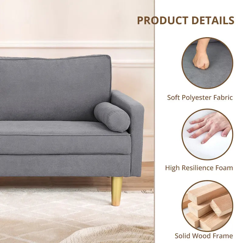 Elegant 65-Inch Orange Polyester 2-Seater Loveseat with Side Pockets and Round Cushions 11