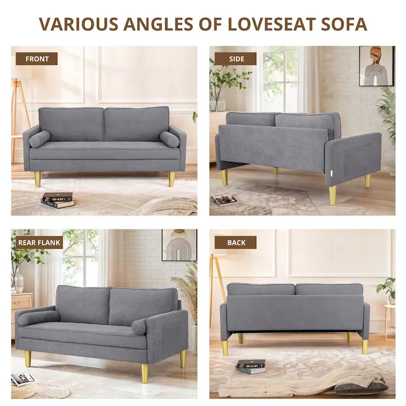 Elegant 65-Inch Orange Polyester 2-Seater Loveseat with Side Pockets and Round Cushions 13