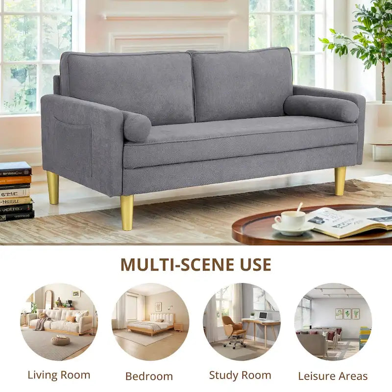 Elegant 65-Inch Orange Polyester 2-Seater Loveseat with Side Pockets and Round Cushions 14