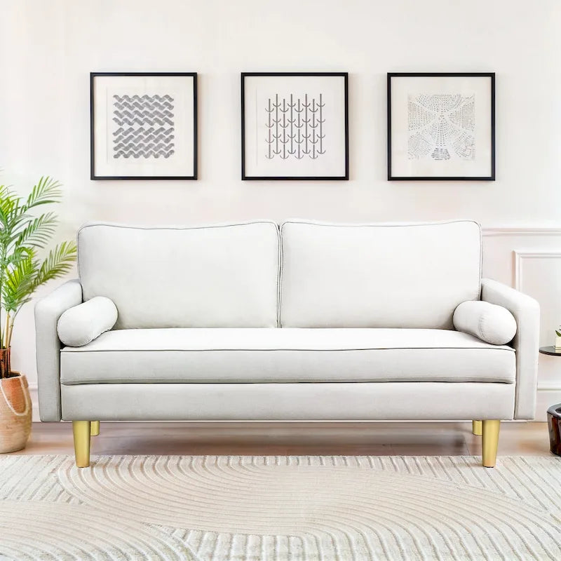 Elegant 65-Inch Orange Polyester 2-Seater Loveseat with Side Pockets and Round Cushions 16