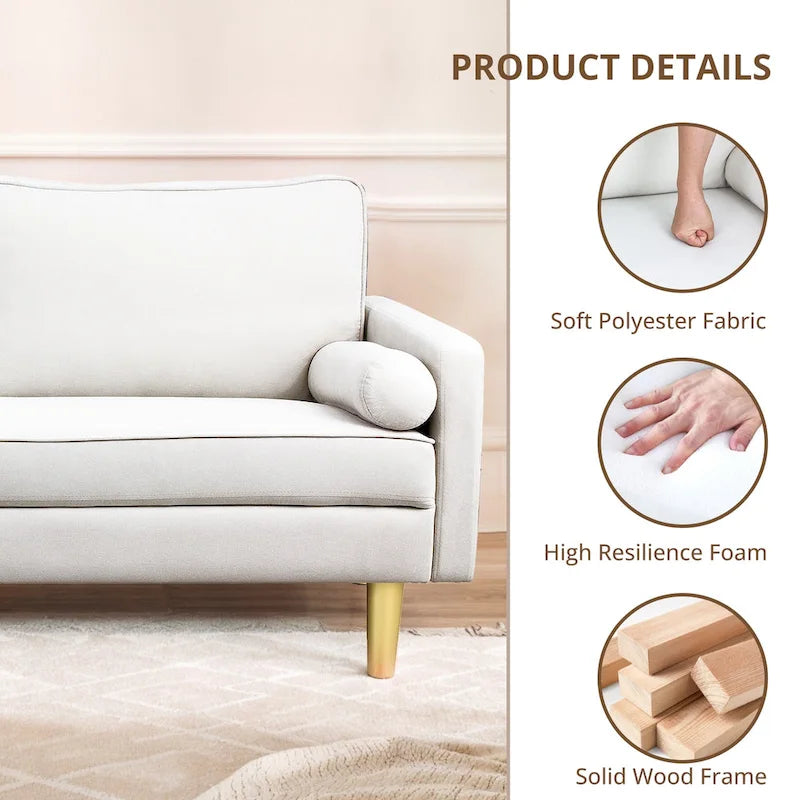 Elegant 65-Inch Orange Polyester 2-Seater Loveseat with Side Pockets and Round Cushions 18