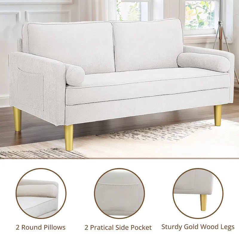 Elegant 65-Inch Orange Polyester 2-Seater Loveseat with Side Pockets and Round Cushions 19