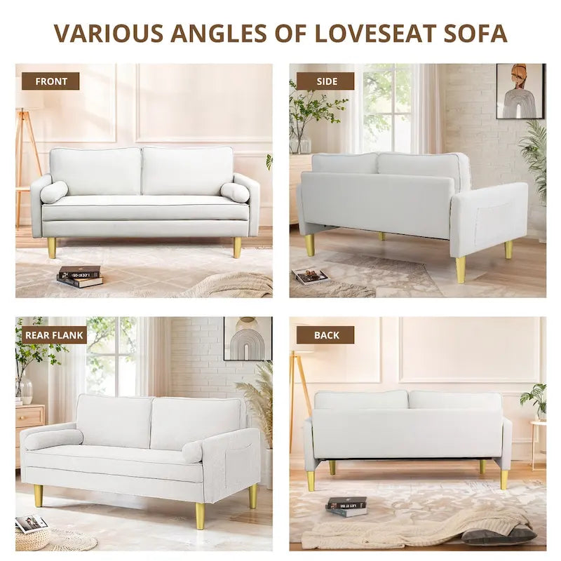 Elegant 65-Inch Orange Polyester 2-Seater Loveseat with Side Pockets and Round Cushions 20