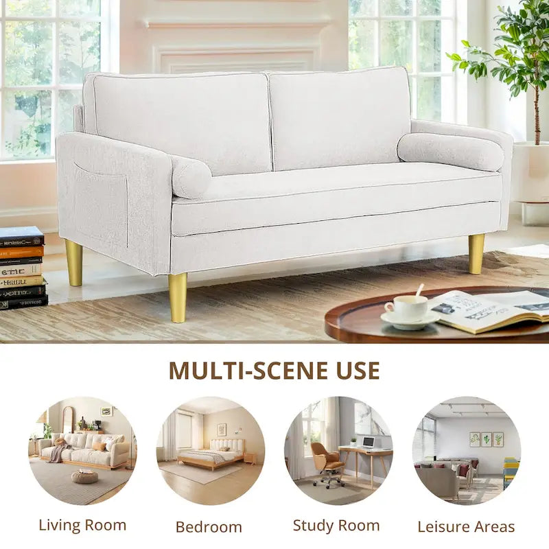 Elegant 65-Inch Orange Polyester 2-Seater Loveseat with Side Pockets and Round Cushions 21