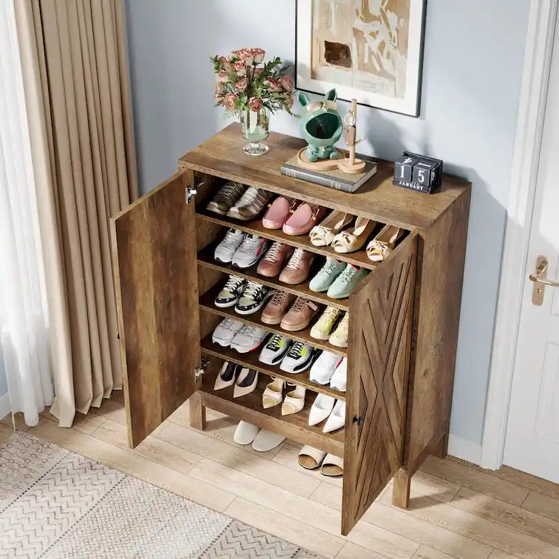 Adjustable 20-Pair Shoe Cabinet with Doors for Entryway Storage 1