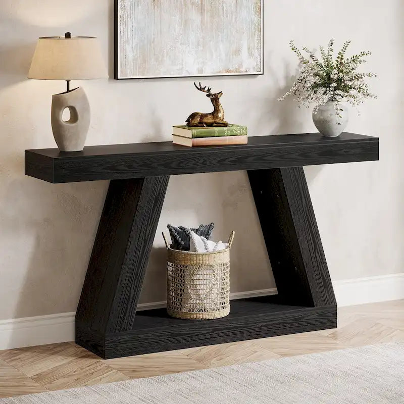55-Inch Farmhouse Wooden Console Sofa Table with Storage - Dimensions: 11.81" D x 55.12" W x 31.5" H 38