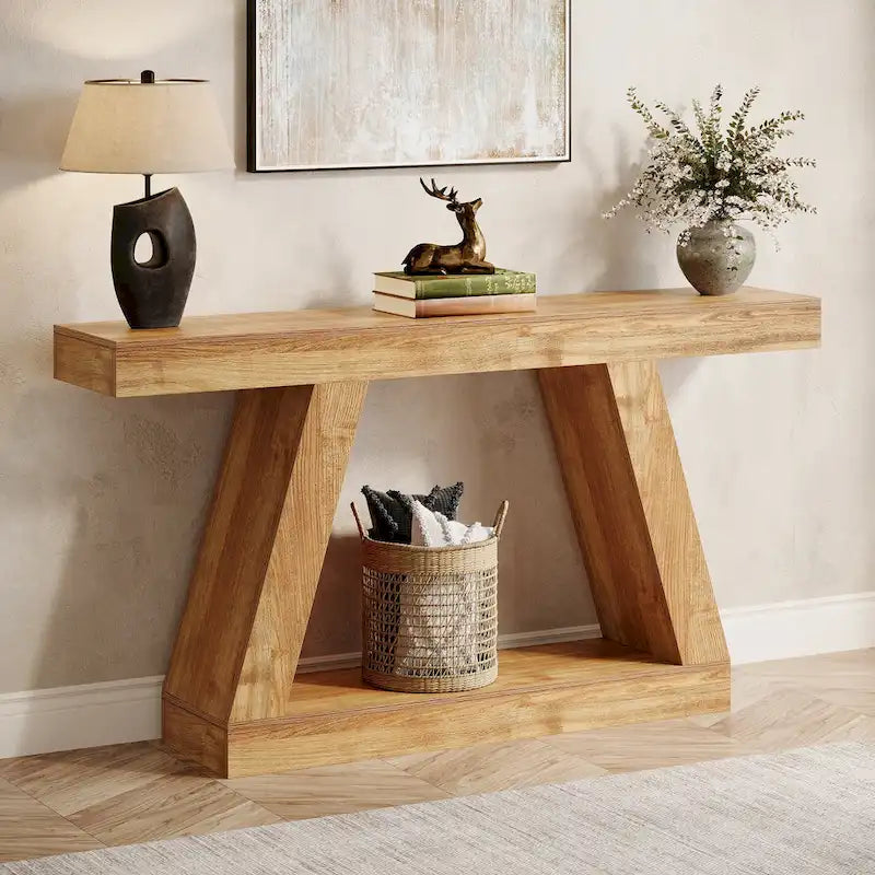 55-Inch Farmhouse Wooden Console Sofa Table with Storage - Dimensions: 11.81" D x 55.12" W x 31.5" H 1