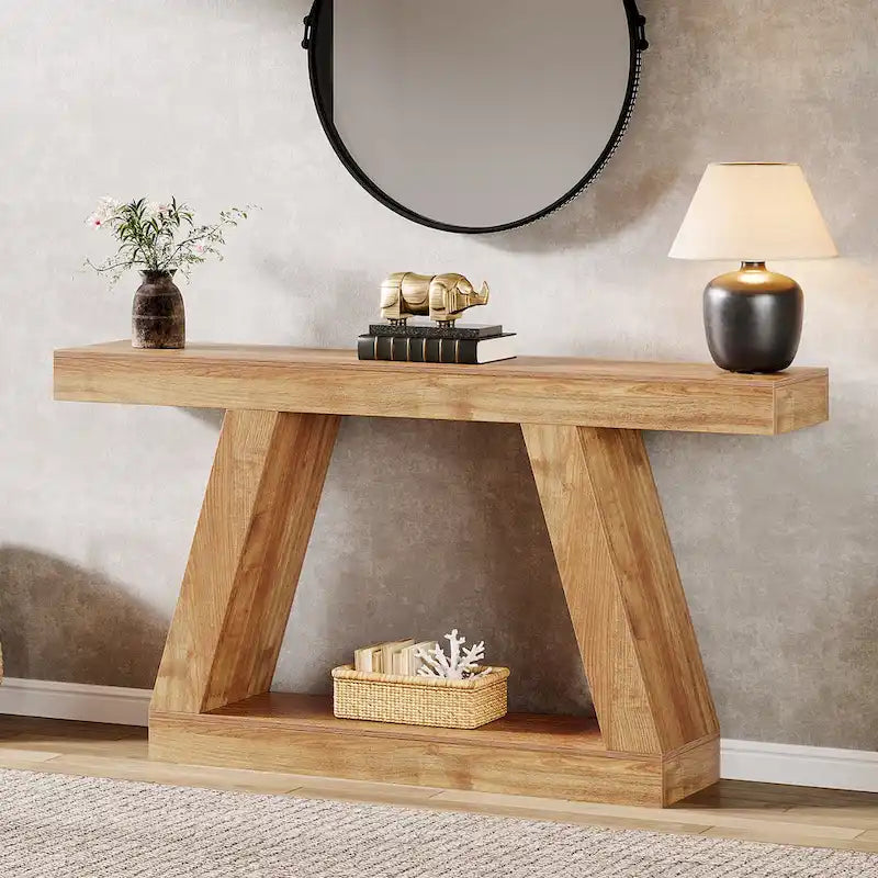 55-Inch Farmhouse Wooden Console Sofa Table with Storage - Dimensions: 11.81" D x 55.12" W x 31.5" H 3