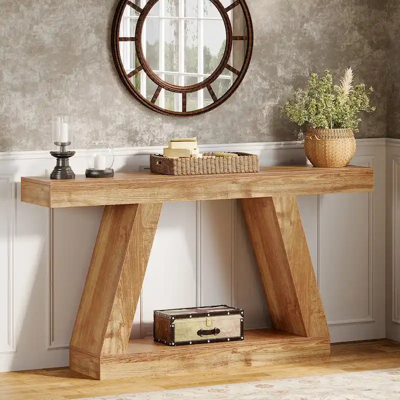 55-Inch Farmhouse Wooden Console Sofa Table with Storage - Dimensions: 11.81" D x 55.12" W x 31.5" H 4