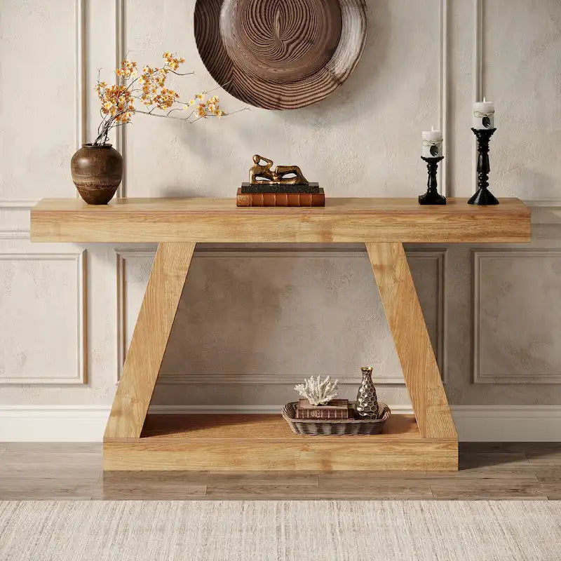 55-Inch Farmhouse Wooden Console Sofa Table with Storage - Dimensions: 11.81" D x 55.12" W x 31.5" H 5