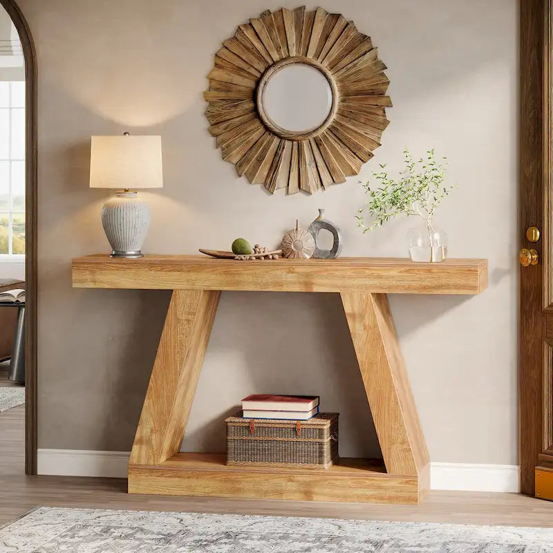 55-Inch Farmhouse Wooden Console Sofa Table with Storage - Dimensions: 11.81" D x 55.12" W x 31.5" H 6