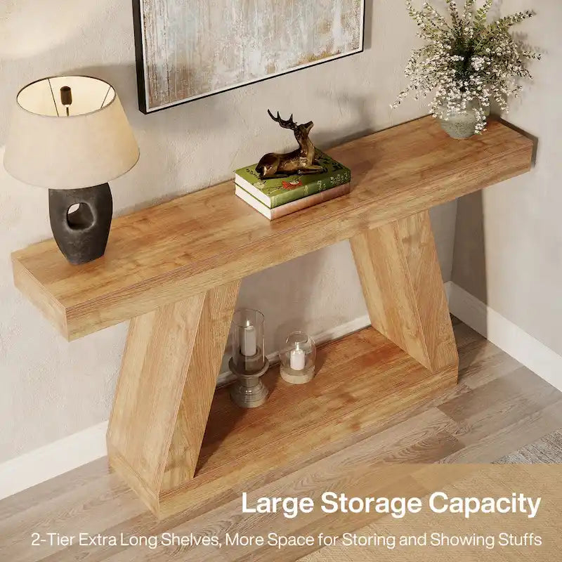 55-Inch Farmhouse Wooden Console Sofa Table with Storage - Dimensions: 11.81" D x 55.12" W x 31.5" H 7