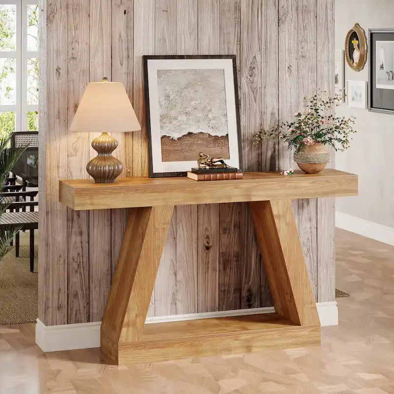 55-Inch Farmhouse Wooden Console Sofa Table with Storage - Dimensions: 11.81" D x 55.12" W x 31.5" H 8