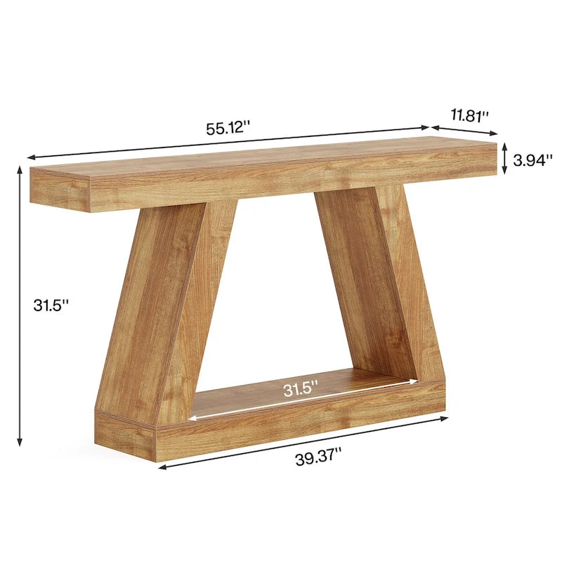 55-Inch Farmhouse Wooden Console Sofa Table with Storage - Dimensions: 11.81" D x 55.12" W x 31.5" H 9