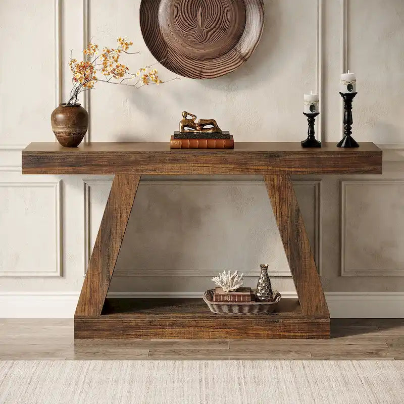 55-Inch Farmhouse Wooden Console Sofa Table with Storage - Dimensions: 11.81" D x 55.12" W x 31.5" H 12