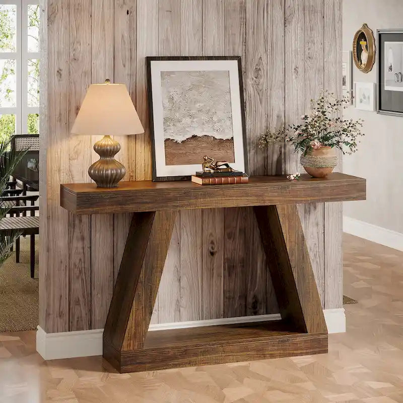 55-Inch Farmhouse Wooden Console Sofa Table with Storage - Dimensions: 11.81" D x 55.12" W x 31.5" H 13