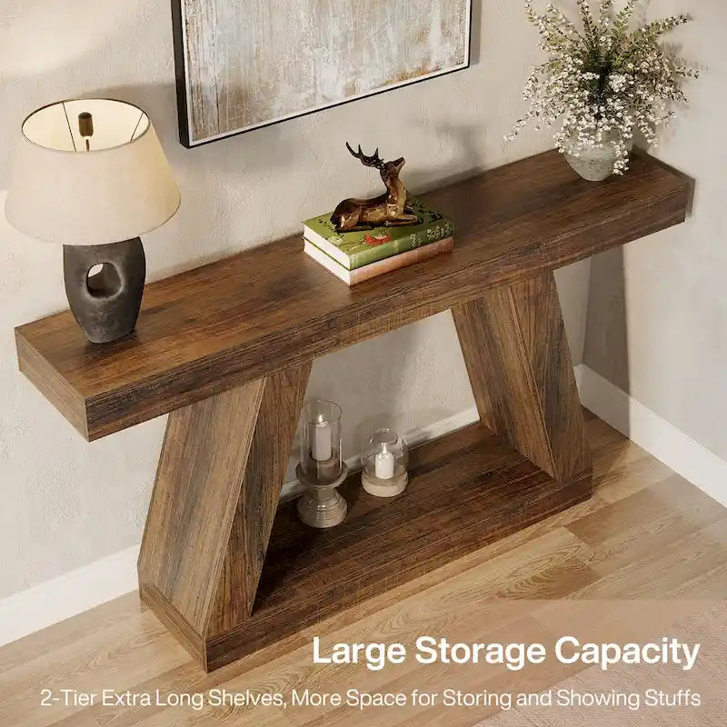 55-Inch Farmhouse Wooden Console Sofa Table with Storage - Dimensions: 11.81" D x 55.12" W x 31.5" H 14