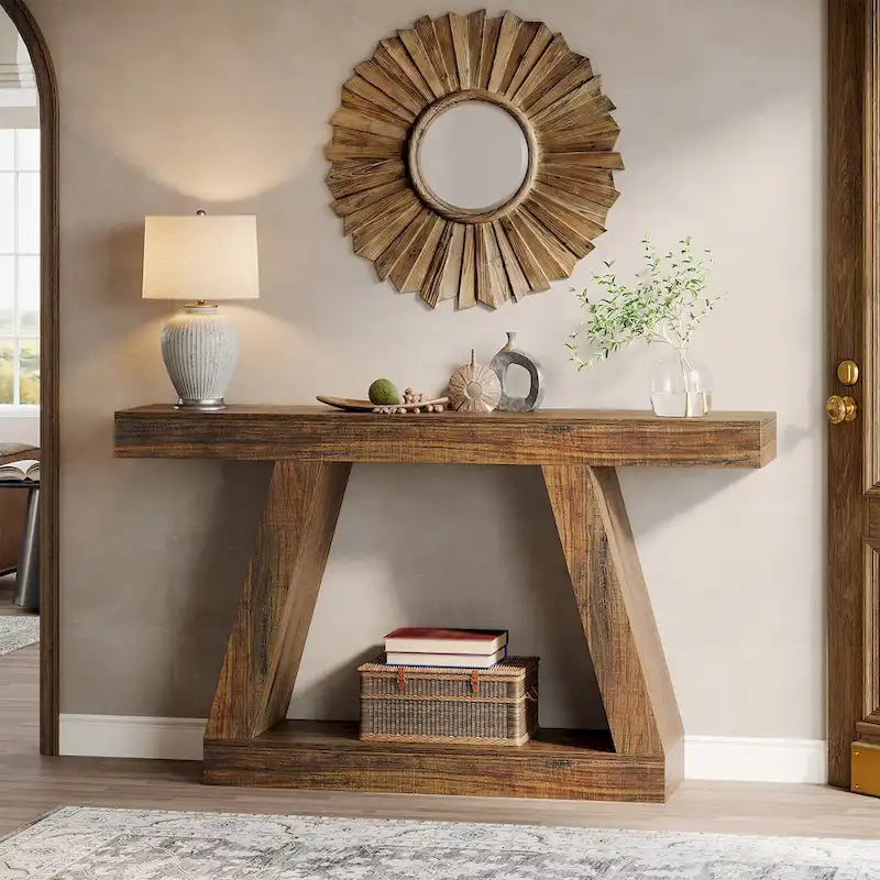 55-Inch Farmhouse Wooden Console Sofa Table with Storage - Dimensions: 11.81" D x 55.12" W x 31.5" H 15