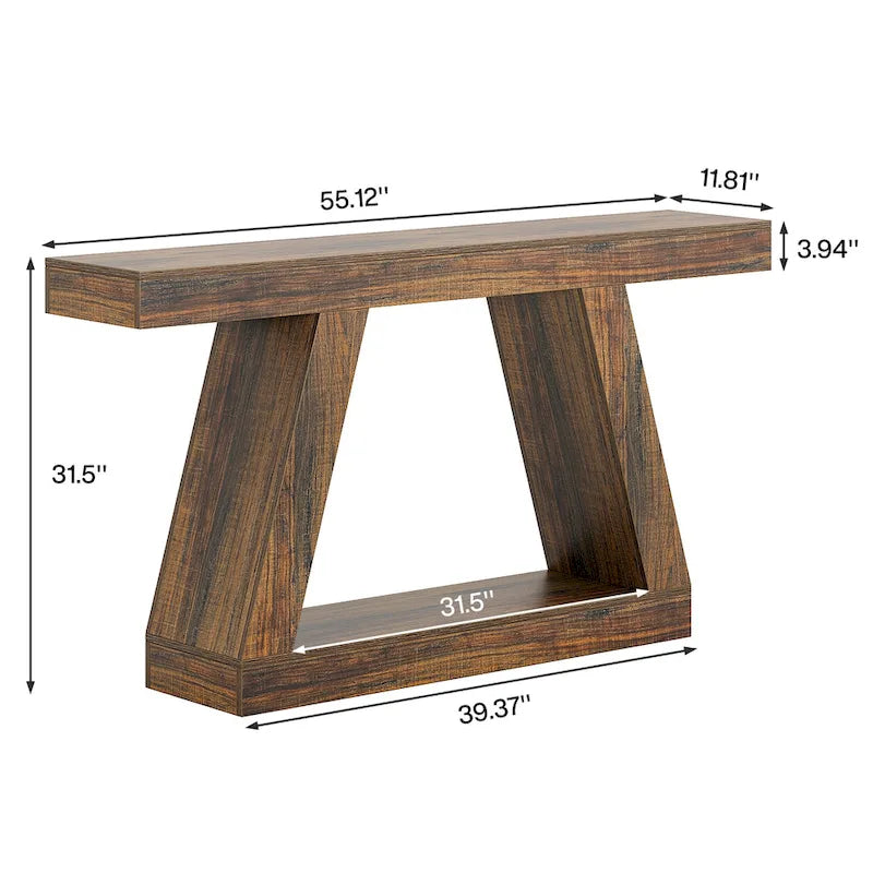 55-Inch Farmhouse Wooden Console Sofa Table with Storage - Dimensions: 11.81" D x 55.12" W x 31.5" H 16