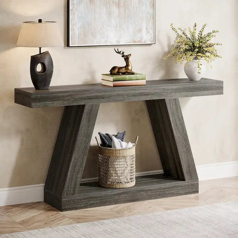 55-Inch Farmhouse Wooden Console Sofa Table with Storage - Dimensions: 11.81" D x 55.12" W x 31.5" H 19