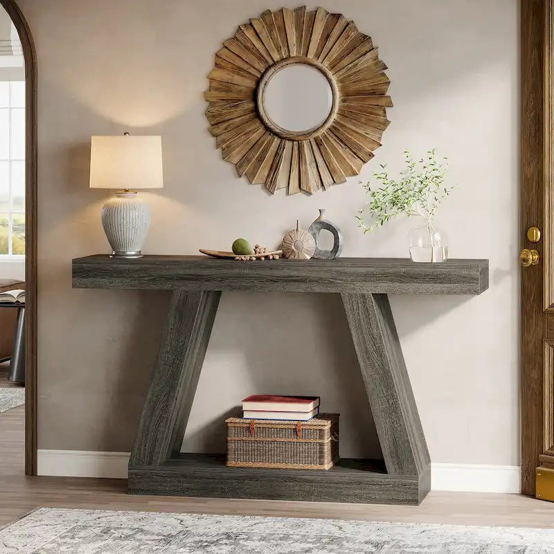 55-Inch Farmhouse Wooden Console Sofa Table with Storage - Dimensions: 11.81" D x 55.12" W x 31.5" H 20
