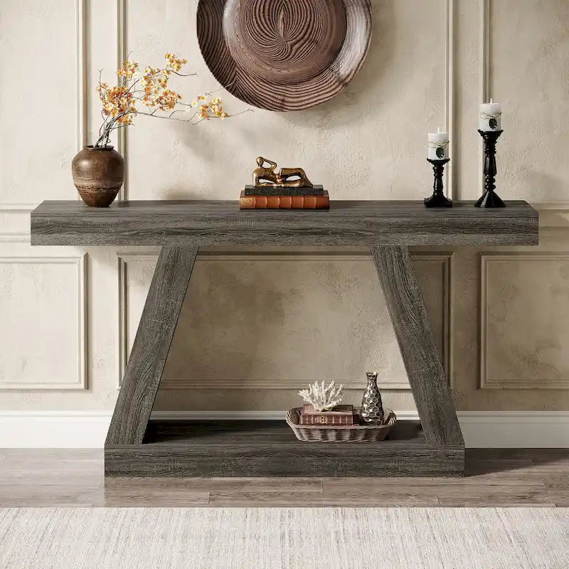 55-Inch Farmhouse Wooden Console Sofa Table with Storage - Dimensions: 11.81" D x 55.12" W x 31.5" H 21