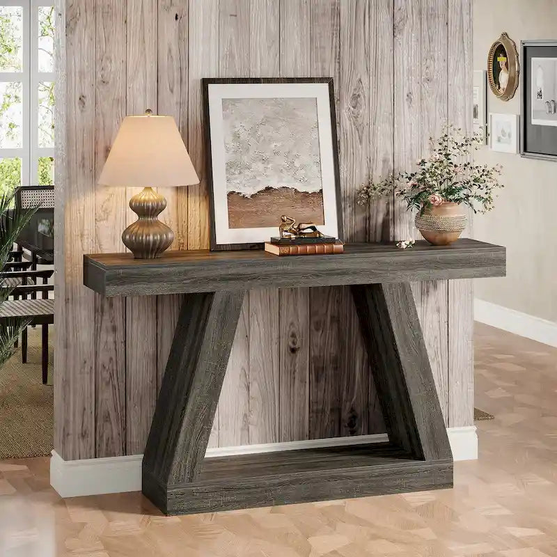 55-Inch Farmhouse Wooden Console Sofa Table with Storage - Dimensions: 11.81" D x 55.12" W x 31.5" H 22