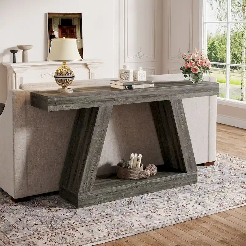 55-Inch Farmhouse Wooden Console Sofa Table with Storage - Dimensions: 11.81" D x 55.12" W x 31.5" H 23