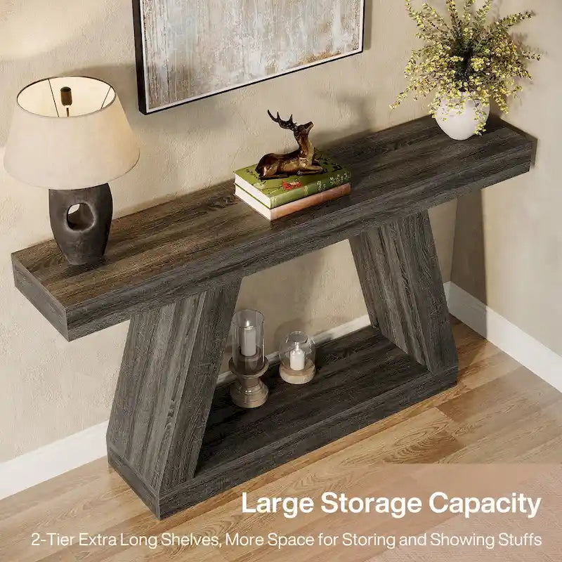 55-Inch Farmhouse Wooden Console Sofa Table with Storage - Dimensions: 11.81" D x 55.12" W x 31.5" H 24