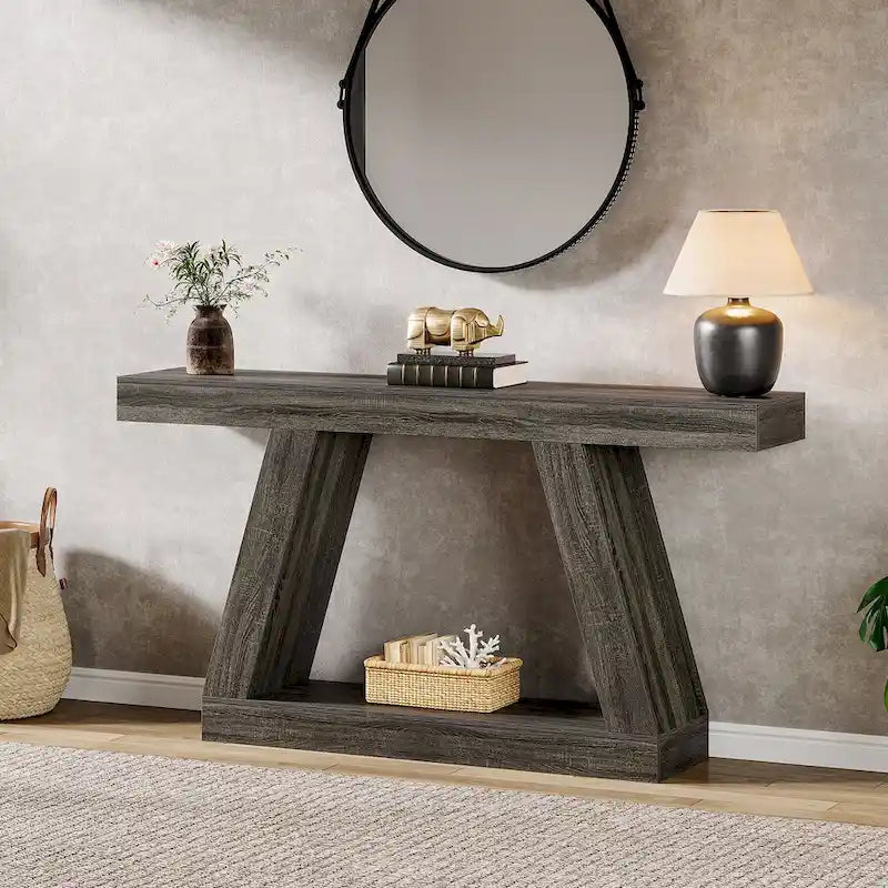 55-Inch Farmhouse Wooden Console Sofa Table with Storage - Dimensions: 11.81" D x 55.12" W x 31.5" H 25