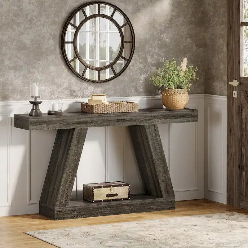 55-Inch Farmhouse Wooden Console Sofa Table with Storage - Dimensions: 11.81" D x 55.12" W x 31.5" H 26