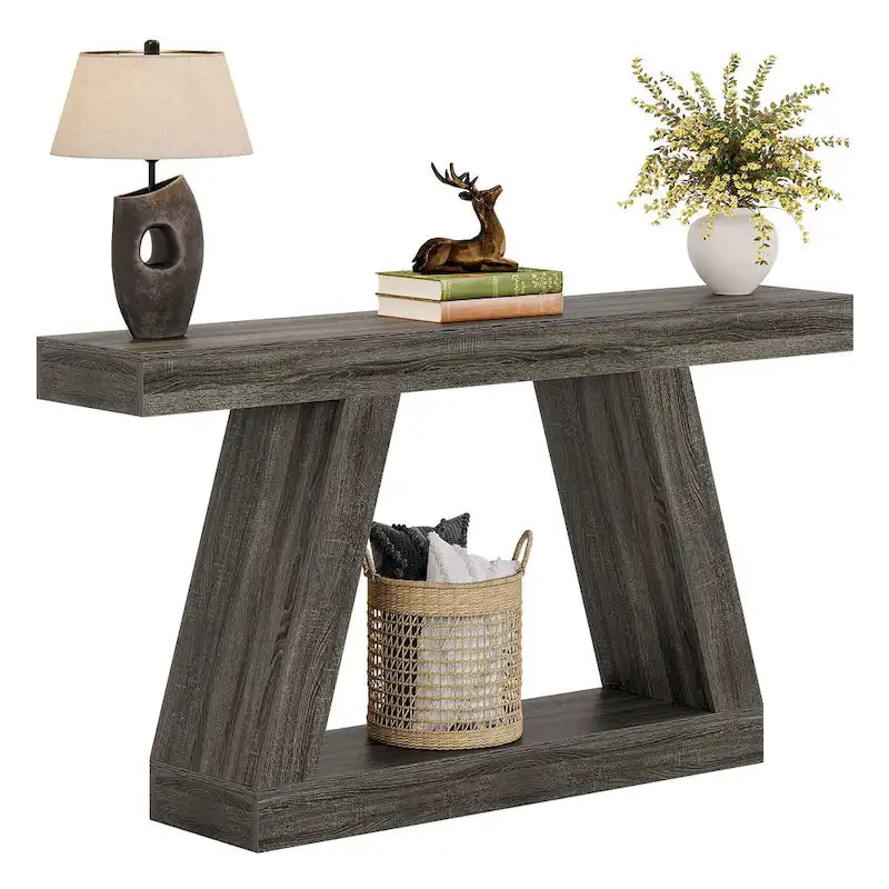 55-Inch Farmhouse Wooden Console Sofa Table with Storage - Dimensions: 11.81" D x 55.12" W x 31.5" H 28